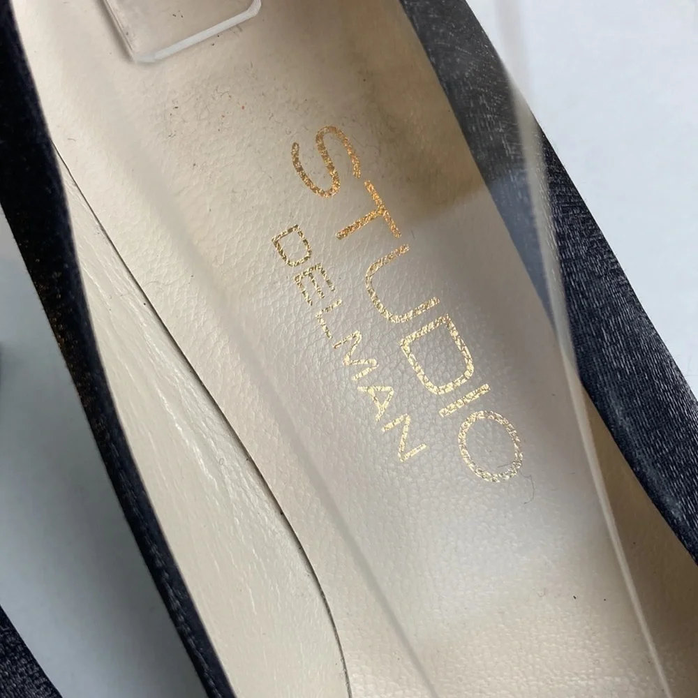 STUDIO DELMAN IRIDESCENT Shimmer Square Toe PUMPS Heels Sz 7.5 Workwear Retro